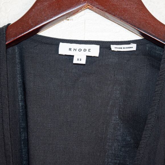 RHODE $375 Claudine Wrap Dress Puff Sleeves mini in Black XS - Picture 3 of 8